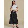 imageluvamia Denim Skirts for Women Trendy A Line Long Maxi Pull On Elastic Waist Drawstring Stretchy Jean Skirt with PocketsTrue Black
