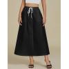 imageluvamia Denim Skirts for Women Trendy A Line Long Maxi Pull On Elastic Waist Drawstring Stretchy Jean Skirt with PocketsTrue Black