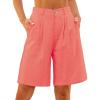 imageluvamia Bermuda Shorts for Women High Waisted Linen Dressy Casual Pleated Wide Leg Summer Shorts with Elastic WaistCoral Red