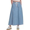 imageluvamia Denim Skirts for Women Trendy A Line Long Maxi Pull On Elastic Waist Drawstring Stretchy Jean Skirt with PocketsCool Blue