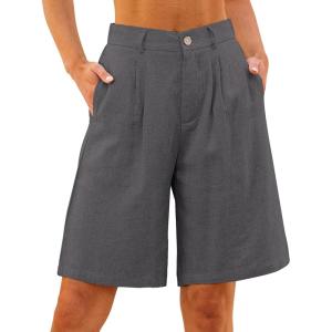 imageluvamia Bermuda Shorts for Women High Waisted Linen Dressy Casual Pleated Wide Leg Summer Shorts with Elastic WaistDark Gray