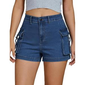 imageluvamia Cargo Shorts for Women Trendy High Wasited Casual Summer Stretchy Utility Cut Off Shorts with PocketsClassic Blue