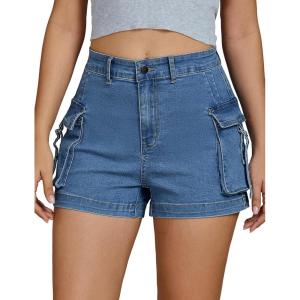 imageluvamia Cargo Shorts for Women Trendy High Wasited Casual Summer Stretchy Utility Cut Off Shorts with PocketsLakeside Blue
