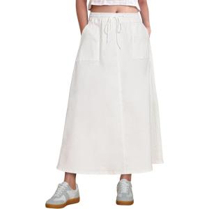 imageluvamia Denim Skirts for Women Trendy A Line Long Maxi Pull On Elastic Waist Drawstring Stretchy Jean Skirt with PocketsCream White