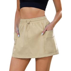 imageluvamia Skorts for Woman High Waisted Pull On Elastic Waist Cargo Pockets Quick Dry Hiking Tennis Sports Skirt ShortsBeige