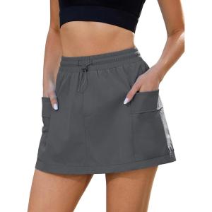 imageluvamia Skorts for Woman High Waisted Pull On Elastic Waist Cargo Pockets Quick Dry Hiking Tennis Sports Skirt ShortsDark Gray