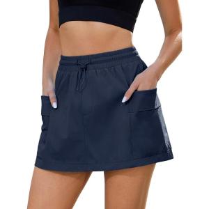 imageluvamia Skorts for Woman High Waisted Pull On Elastic Waist Cargo Pockets Quick Dry Hiking Tennis Sports Skirt ShortsDark Sapphire