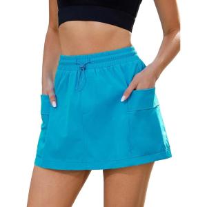 imageluvamia Skorts for Woman High Waisted Pull On Elastic Waist Cargo Pockets Quick Dry Hiking Tennis Sports Skirt ShortsHawaiian Blue