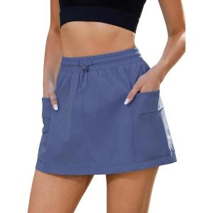 imageluvamia Skorts for Woman High Waisted Pull On Elastic Waist Cargo Pockets Quick Dry Hiking Tennis Sports Skirt ShortsNavy Peony