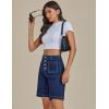 imageluvamia Bermuda Shorts for Women Jean High Waisted Trendy Patch Pockets Casual Summer Button Fly Stretchy Denim ShortsDarkness Blue