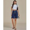 imageluvamia Bermuda Shorts for Women Jean High Waisted Trendy Patch Pockets Casual Summer Button Fly Stretchy Denim ShortsDarkness Blue