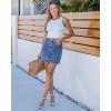 imageluvamia Jean Skirts for Women Denim High Waisted Trendy Stretchy Mini Button Front Short Pencil Skirt with Patch PocketsClassic Blue