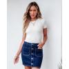 imageluvamia Jean Skirts for Women Denim High Waisted Trendy Stretchy Mini Button Front Short Pencil Skirt with Patch PocketsDarkness Blue