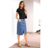 imageluvamia Jean Skirts for Women Denim Trendy Summer Casual Stretchy High Waisted Midi Below Knee Pencil Skirt with SlitMedium Blue
