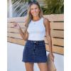 imageluvamia Jean Skorts for Woman Trendy High Waisted Stretchy Denim Skirt with Shorts Casual Patch Pocket Mini Skort SkirtsClassic Blue