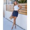 imageluvamia Jean Skorts for Woman Trendy High Waisted Stretchy Denim Skirt with Shorts Casual Patch Pocket Mini Skort SkirtsClassic Blue
