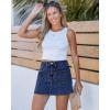 imageluvamia Jean Skorts for Woman Trendy High Waisted Stretchy Denim Skirt with Shorts Casual Patch Pocket Mini Skort SkirtsClassic Blue