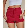 imageluvamia Jean Skorts for Woman Trendy High Waisted Stretchy Denim Skirt with Shorts Casual Patch Pocket Mini Skort SkirtsRed