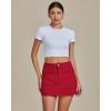 imageluvamia Jean Skorts for Woman Trendy High Waisted Stretchy Denim Skirt with Shorts Casual Patch Pocket Mini Skort SkirtsRed