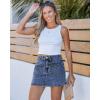 imageluvamia Jean Skorts for Woman Trendy High Waisted Stretchy Denim Skirt with Shorts Casual Patch Pocket Mini Skort SkirtsReef Blue