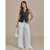 imageluvamia Linen Vest for Women Trendy Sleeveless Tie Front Tops Summer Casual Top Waistcoat Suit Vests with PocketsBlack