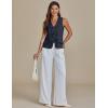 imageluvamia Linen Vest for Women Trendy Sleeveless Tie Front Tops Summer Casual Top Waistcoat Suit Vests with PocketsDark Blue