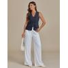 imageluvamia Linen Vest for Women Trendy Sleeveless Tie Front Tops Summer Casual Top Waistcoat Suit Vests with PocketsDark Blue