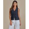 imageluvamia Linen Vest for Women Trendy Sleeveless Tie Front Tops Summer Casual Top Waistcoat Suit Vests with PocketsDark Blue
