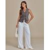 imageluvamia Linen Vest for Women Trendy Sleeveless Tie Front Tops Summer Casual Top Waistcoat Suit Vests with PocketsDark Gray