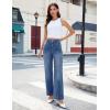 imageluvamia Wide Leg Jeans for Women Trendy High Waisted Welt Pockets Stretchy Denim Jeans Work Casual Trousers PantsClassic Blue