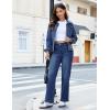 imageluvamia Wide Leg Jeans for Women Trendy High Waisted Welt Pockets Stretchy Denim Jeans Work Casual Trousers PantsDarkness Blue