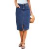 imageluvamia Jean Skirts for Women Denim Trendy Summer Casual Stretchy High Waisted Midi Below Knee Pencil Skirt with SlitClassic Blue