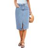 imageluvamia Jean Skirts for Women Denim Trendy Summer Casual Stretchy High Waisted Midi Below Knee Pencil Skirt with SlitCool Blue