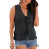 imageluvamia Linen Vest for Women Trendy Sleeveless Tie Front Tops Summer Casual Top Waistcoat Suit Vests with PocketsBlack