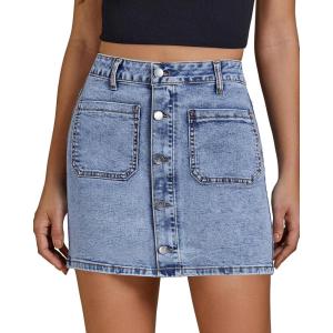 imageluvamia Jean Skirts for Women Denim High Waisted Trendy Stretchy Mini Button Front Short Pencil Skirt with Patch PocketsBay Blue