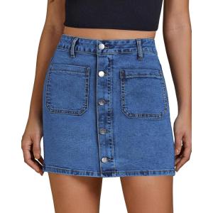 imageluvamia Jean Skirts for Women Denim High Waisted Trendy Stretchy Mini Button Front Short Pencil Skirt with Patch PocketsClassic Blue