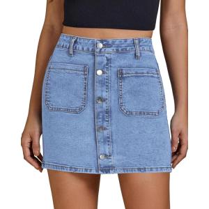 imageluvamia Jean Skirts for Women Denim High Waisted Trendy Stretchy Mini Button Front Short Pencil Skirt with Patch PocketsCool Blue