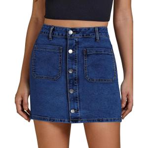 imageluvamia Jean Skirts for Women Denim High Waisted Trendy Stretchy Mini Button Front Short Pencil Skirt with Patch PocketsDarkness Blue