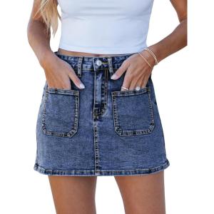imageluvamia Jean Skorts for Woman Trendy High Waisted Stretchy Denim Skirt with Shorts Casual Patch Pocket Mini Skort SkirtsReef Blue