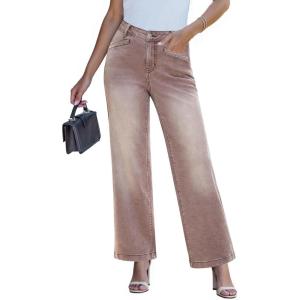 imageluvamia Wide Leg Jeans for Women Trendy High Waisted Welt Pockets Stretchy Denim Jeans Work Casual Trousers PantsPecan Brown