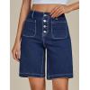 imageluvamia Bermuda Shorts for Women Jean High Waisted Trendy Patch Pockets Casual Summer Button Fly Stretchy Denim ShortsDarkness Blue