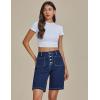 imageluvamia Bermuda Shorts for Women Jean High Waisted Trendy Patch Pockets Casual Summer Button Fly Stretchy Denim ShortsDarkness Blue