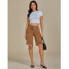 imageluvamia Bermuda Shorts for Women Jean High Waisted Trendy Patch Pockets Casual Summer Button Fly Stretchy Denim ShortsToffee Brown