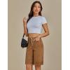 imageluvamia Bermuda Shorts for Women Jean High Waisted Trendy Patch Pockets Casual Summer Button Fly Stretchy Denim ShortsToffee Brown