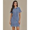 imageluvamia Denim Dresses for Women Summer Casual Zip Up Short Sleeve Western Short Stretchy Jean Dress with PocketsBay Blue