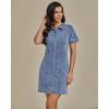 imageluvamia Denim Dresses for Women Summer Casual Zip Up Short Sleeve Western Short Stretchy Jean Dress with PocketsBay Blue