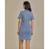 imageluvamia Denim Dresses for Women Summer Casual Zip Up Short Sleeve Western Short Stretchy Jean Dress with PocketsBay Blue