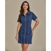 imageluvamia Denim Dresses for Women Summer Casual Zip Up Short Sleeve Western Short Stretchy Jean Dress with PocketsClassic Blue