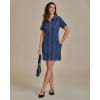 imageluvamia Denim Dresses for Women Summer Casual Zip Up Short Sleeve Western Short Stretchy Jean Dress with PocketsClassic Blue