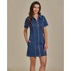 imageluvamia Denim Dresses for Women Summer Casual Zip Up Short Sleeve Western Short Stretchy Jean Dress with PocketsClassic Blue